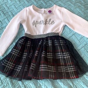 Dollie & Me Girl's White/ Black/ Red sparkle Holiday Dress Long Sleeve Size 4